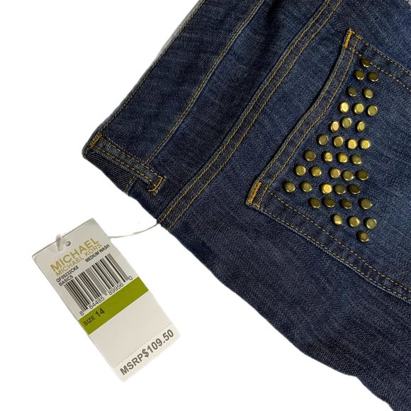 NWT Michael Kors Jeans Size 14 Studded 40 x 33 Medium Wash Embellished Mid‎ Rise - Picture 8 of 12